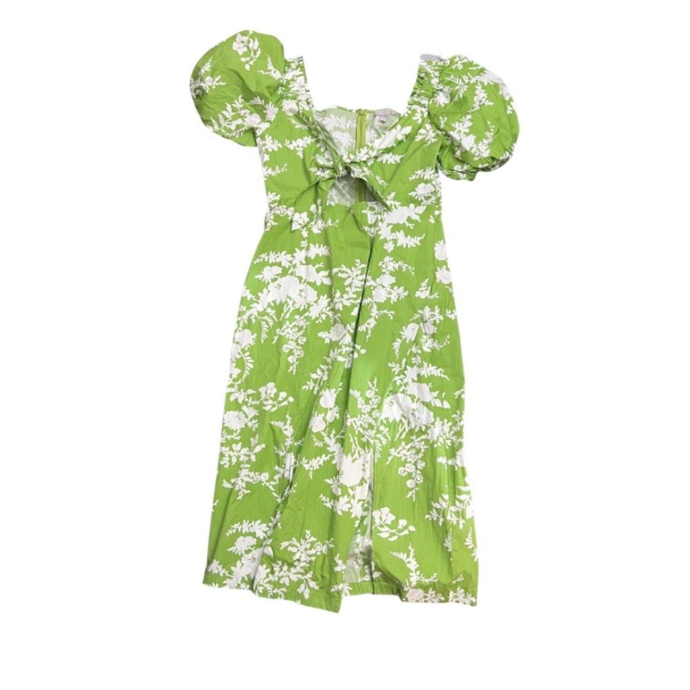 Green Floral Puff Sleeve Dress